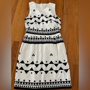 J. Crew Navy and White Patterned Twill/Linen Dress